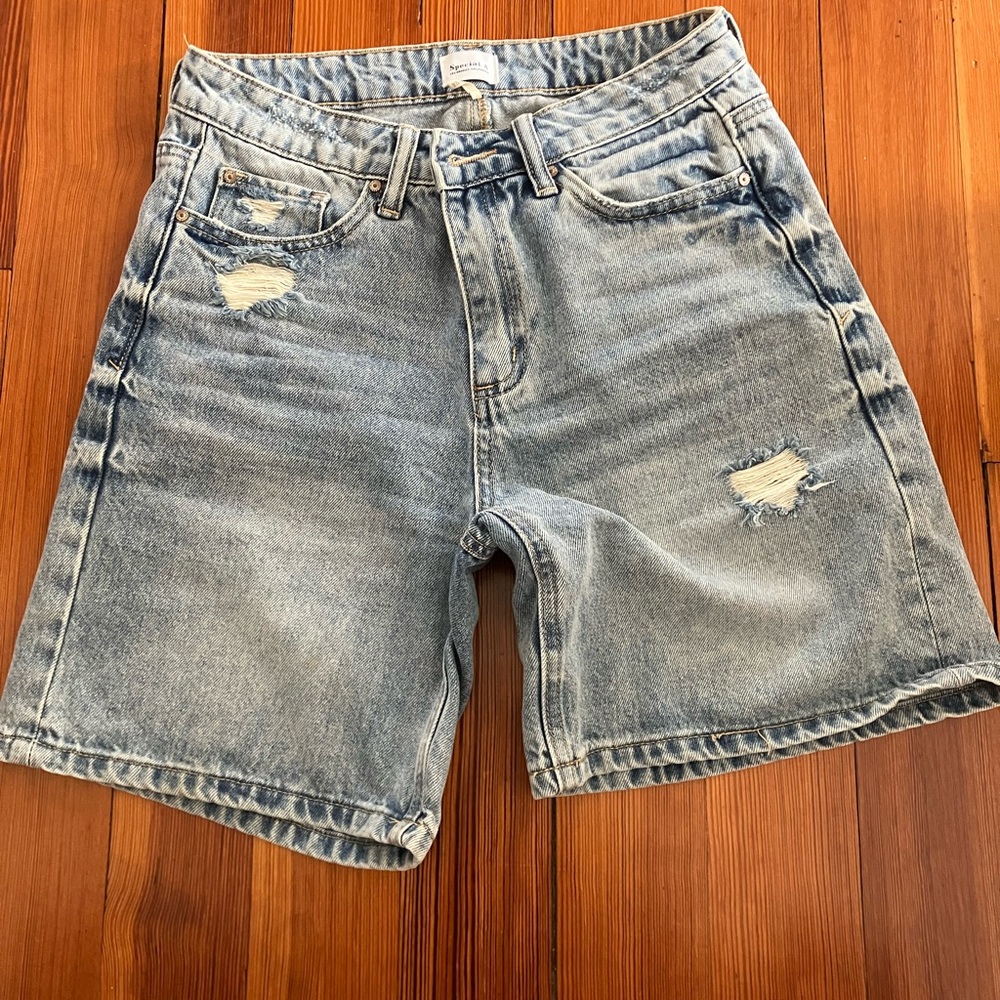Distressed Light Blue Jean Shorts